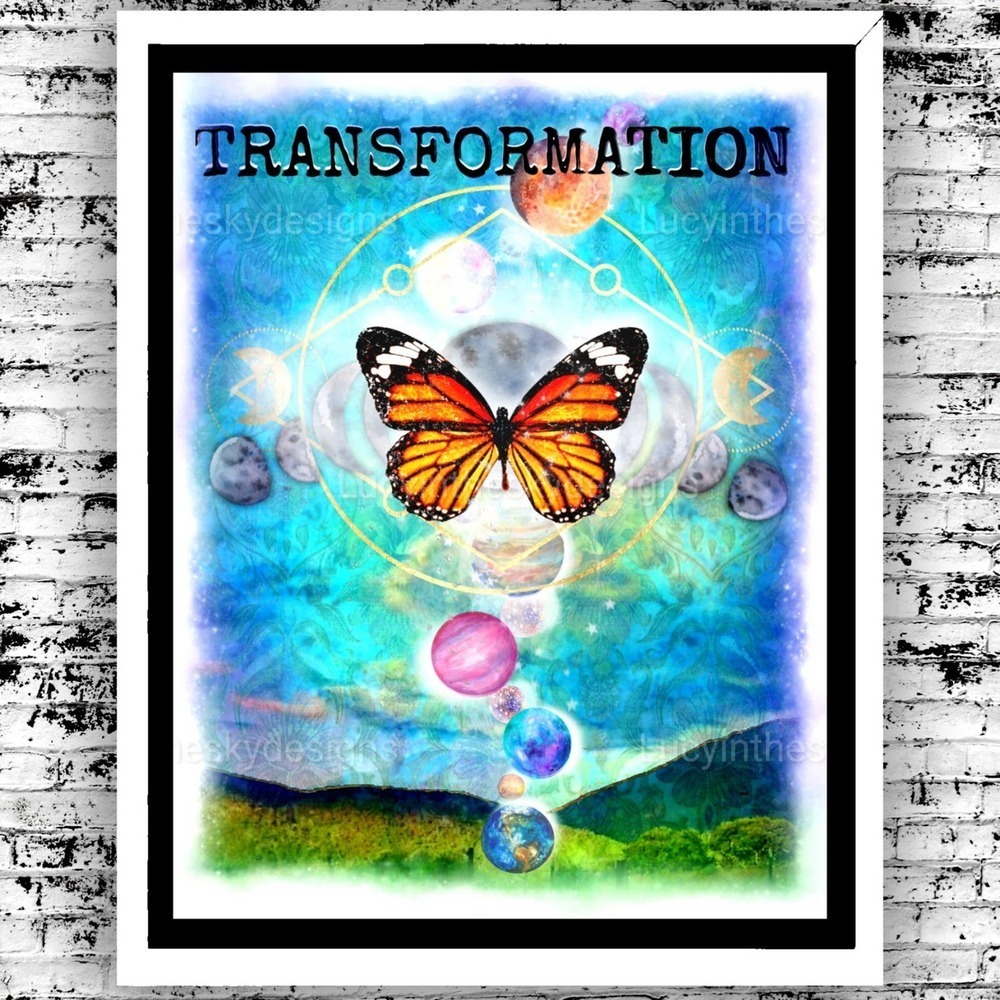 Transformation Monarch Butterfly Sky Space Inspirational Bright Art Print 8.5x11